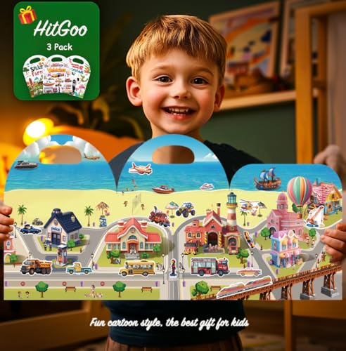 3-Pack Reusable Sticker Books for Toddlers 2-4 Years, Vehicles Truck, Animals & Farm Jelly Activity Stickers for Boys Girls Road Trip Airplane Train Travel Essentials Toy for Kids Birthday Gifts