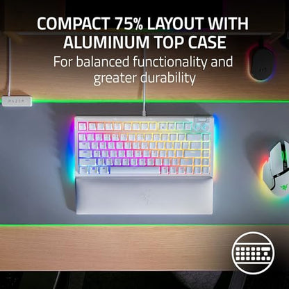 Razer BlackWidow V4 75% Mechanical Gaming Keyboard: Hot-swappable Design - Compact & Durable - Orange Tactile Switches - Chroma RGB - MF Roller & Media Keys - Comfortable Wrist Rest - White (Renewed) - color: White