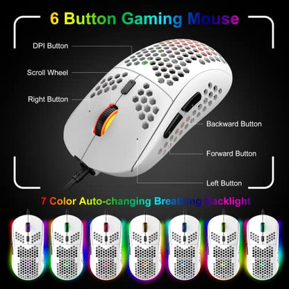 60% Gaming Keyboard and Mouse Combo Samll Mini RGB LED Backlight Mechanical Feeling and RGB 6400 DPI Honeycomb Optical Mouse,Gaming Mouse pad for Gamers and Typists - color: White