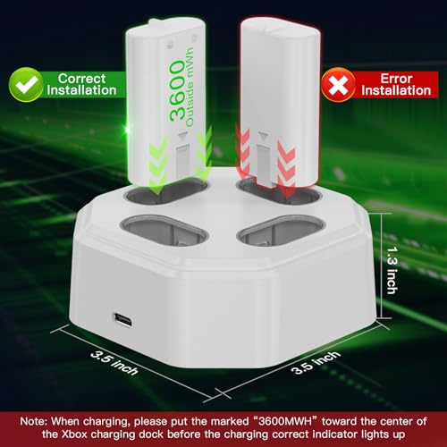 4 Pack Rechargeable Battery Pack Compatible with Xbox Series S/X,Charger Dock with 4 x 3600mWh NiMH Controller Battery Pack for Xbox One Wireless Controller - color: Beige