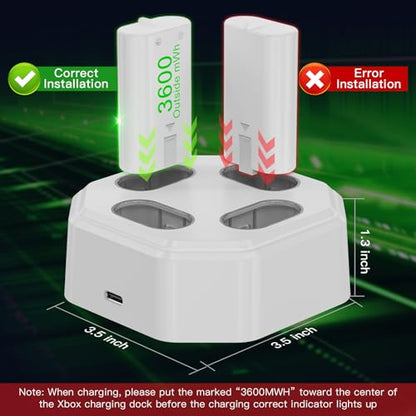 4 Pack Rechargeable Battery Pack Compatible with Xbox Series S/X,Charger Dock with 4 x 3600mWh NiMH Controller Battery Pack for Xbox One Wireless Controller - color: Beige