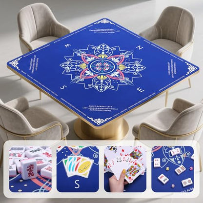 DEVPNR Mahjong Mat for Table with Rules, 32.6"x32.6", Blue | Non-Slip Table Cover, Noise-Reducing, with Rules, Portable with Travel Bag, for American Mahjong, Poker, Card & Board Games - color: Blue