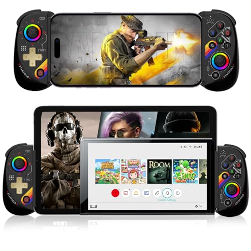 arVin Mobile Gaming Controller for iPad/Tablet[Within 5-10"] Wireless Gamepad for iPhone/Android/PC/Switch/PS4, with RGB Hall Effect Joystick/Turbo/6-Axis Gyro/Vibration/Support Streaming/Cloud Gaming - color: Starry Star Black, size: D8