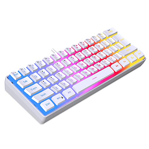 DGG 60% Wired Gaming Keyboard, Pudding Keycaps with Translucent Layer, RGB Backlit Ultra-Compact Small Keyboard, Waterproof Mini Compact 61 Keys Keyboard for PC/Mac Gamer, Typist, Travel, White - color: White