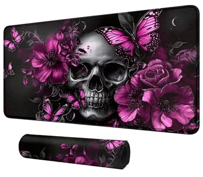 Skull Flowers Purple Butterflies for MTG & TCG Playmat Mouse Pad,BFDHGQZC 24" x 14" Game Mat for MTG/RPG/CCG Trading Card Game Playmats Table Mat Perfect for Card Games Video Games Computer Office - color: Skull Flowers Purple Butterflies