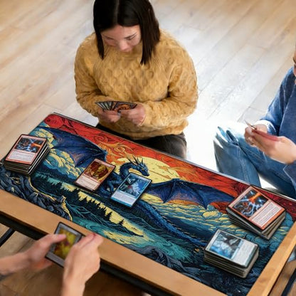 MTG Playmat TCG Card Game Mat Magic The Gathering Play Mat 24x14 Inch - color: Ember Skies Blue Dragon
