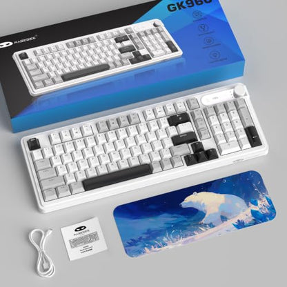 MageGee 96% Gaming Keyboard, RGB Backlit Wired Mechanical Feel Keyboard with Volume Knob, Full Size USB Keyboard with Number Pad, 19-Key Rollover, Multimedia Keys for PC Computer Laptop Windows - color: Greywhite