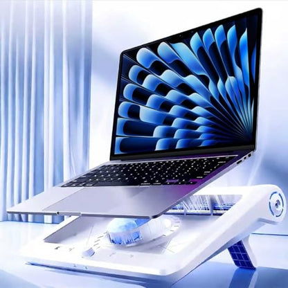 Laptop Cooling Pad for MacBook Air Pro 14 15 16 17 Inch, Semiconductor Cooler with Integrated Roller Fan, 5 Height Adjustment Ergonomic Design, Low Noise Quiet Operation for Mac Notebook - color: white