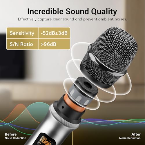 TONOR Wireless Microphones System, 4x10 Channel UHF Wireless Mic, 4 Handheld Adjustable Frequency Metal Cordless Dynamic Mic, Multiset Operation, 90 m Ideal for Karaoke Singing Wedding Church, Silver - style: 4 Mics