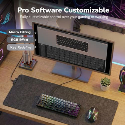 RK ROYAL KLUDGE R65 Wired Gaming Keyboard with Volume Knob, 60% Percent RGB Backlit Mechanical Keyboard, Side Printed PBT Keycaps, QMK/VIA, 66 Keys Hot Swappable Beige Switch, Gradient Black - color: Gradient Black