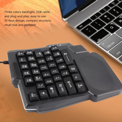 K13 One Handed Gaming Keyboard, 35 Keys Single Hand Keyboard with Wide Palm Rest & 3 Color Backlight, Mini Mechanical Gaming Keypad for Computer Mobile Games, Black