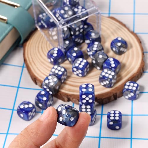 36 Pieces 12mm 6 Sided Mini Dice Set,Two Colours D6 Game Dice Set,6 Sided Standard Game Dice for Board Games Dice Games Classroom Teaching Dices Game, with Portable Gaming Box(Dark Blue&Black) - color: D6-dark Blue & Black