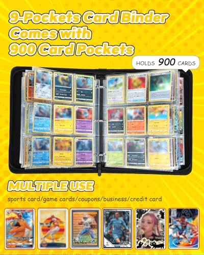 Besoar for Pocket Card Binder Large Capacity for 900 Cards - Trading Card Collection Album Folder Double Sided Pocket with Zipper, Black