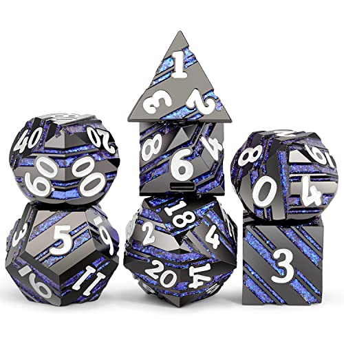 Dice Set D&D,DNDND Metallic Stripes Dice with Gift Case for Dungeons and Dragons DND (Nickel-Plated with Blue Stripes) - color: Stripe Blue