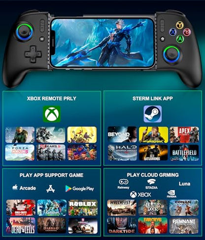 Mocagen Mobile Gaming Controller, MC2 Phone Controller for iPhone/Android/Switch/Oled/Switch 2 with Programmable/Hall Effect Joysticks & Analog Triggers/RGB Light - size: Xbox Layout-Black