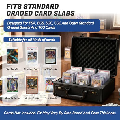 3-Row Graded Card Storage Box with Coded Lock | Spring-Loaded Pushers | Removable EVA Boards | For PSA BGS SGC CGC Slabs - size: 3 Raw