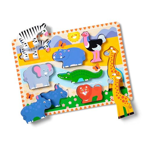 Melissa & Doug Safari Wooden Chunky Puzzle (8 pcs), Educational Screen Free Activity for Toddler, Preschoolers and Kids Ages 2+ - FSC Certified - size: 11.95 x 8.95 x 1.0, style: Safari