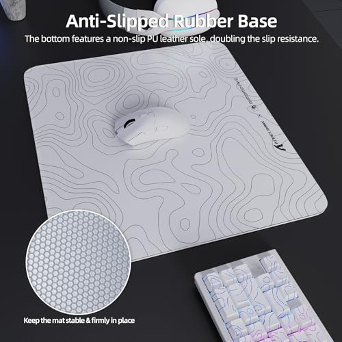ATTACK SHARK CM05 Glass Gaming Mouse Pad,17.7x15.7 in Large Mouse Mat，Non Slip 9H Hard Mousepads,Nano-Textured Glass Surface with Improved Precision and Speed for FPS Players-White Contour - color: White Contour