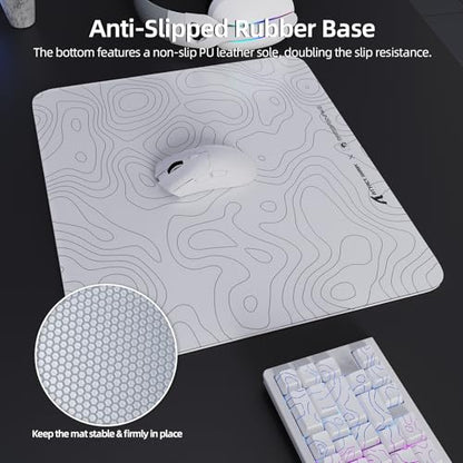 Attack Shark CM05 Contour Glass Gaming Mousepad,Nano-Micro-Etched Texture,Smooth Glass Surface,High Accuracy,Fast-Moving,Anti-Scratch,PU Leather Super Non-Slip Base,Large Size(450×400mm),White contour - color: White contour, size: 17.7L x 15.7W inches