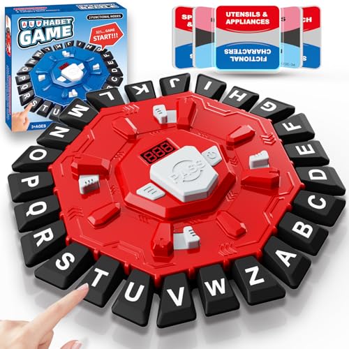 Word Game Family Board Games for Kids & Adults with 2 Modes,220 Topic Categories 24 Letters Pressing Games,Fun Fast-Paced Learning Game with English Pronunciation for Boys Girls Age 3+,35 Cards,Red - color: Red