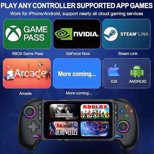 NinjaPlusOX Mobile Game Controller for iPhone/Android with Hall Joystick, Wireless Phone Controller with Phone Case Support, Compatible with Xbox Game Pass, Steam Link, Call of Duty, Roblox - color: Pure Black