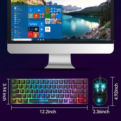CHONCHOW 60% Gaming Keyboard and Mouse Combo,68 Keys Wired LED RGB Backlit | Gaming Keyboard and RGB Backlit Mouse, Small Light up Keyboard for PC Xbox PS4 (Black) - color: Black
