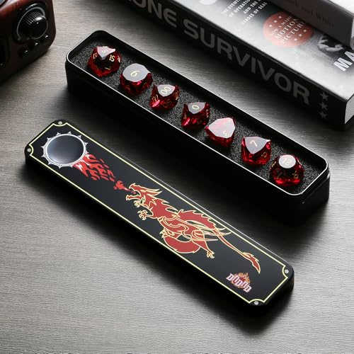 DNDND 7-Piece Glass D&D Dice Set - Multifaceted Red Dice Set for Dungeons and Dragons, Tabletop Gaming, Collectors | Premium Gift Box & Durable Design (Red) - color: Red
