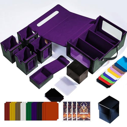 Dragon Pattern Commander Deck Box for MTG, 5-Deck Modular Card Case with Dice Tray, Holds 600+ Double-Sleeved Cards and 35PT Magnetic Card Holders, for Trading Cards & TCG Collections（Black Purple） - color: Clutch Texture - Black Purple