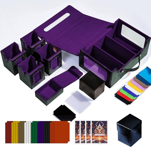Dragon Pattern Commander Deck Box for MTG, 5-Deck Modular Card Case with Dice Tray, Holds 600+ Double-Sleeved Cards and 35PT Magnetic Card Holders, for Trading Cards & TCG Collections（Black Purple） - color: Clutch Texture - Black Purple