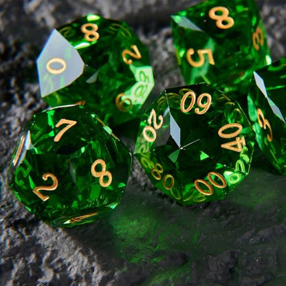 Prism Gemstone DND Dice Set, 7-Piece Glass Gemstone Dice for Dungeons and Dragons, RPG MTG Polyhedral D&D Crystal Glass Dice Set D4 D6 D8 D10 D% D12 D20 for TTRPGs - color: Prism Green