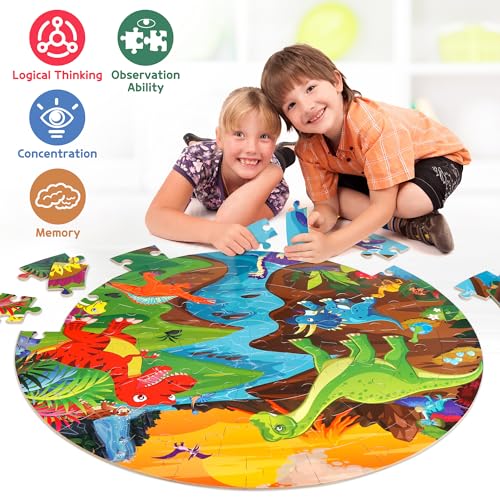 SYNARRY Floor Puzzles for Kids Ages 4-6, Large 70 Piece Dinosaur Puzzles for Toddlers Ages 2-4, Dinosaur Puzzles for Kids 4-8, Preschool Toys Gifts for 3 4 5 6 7 8 Years Old Toddlers Boys Girls Child - style: Dinosaur