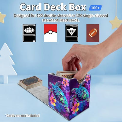 Card Deck Box for MTG Commander,Collectible Trading Storage Box Fits 120+ Single Sleeved Cards Magnetic Case PU Leather for Magic Commander TCG CCG MTG,Glitter Sea Turtle - color: Glitter Sea Turtle
