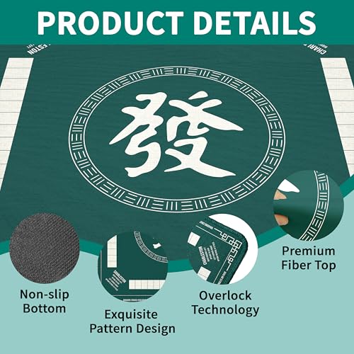 Mahjong Mat with Black Carrying Bag, 31.5"x31.5" Anti-Slip Noise Reduction Gaming Mat for Mahjong, Poker, Board Games, 3 Dice & Black Storage Bag - color: Dark Green