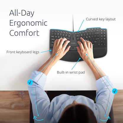 Kensington Pro Fit Ergo KB675 EQ TKL Wired Keyboard, USB-A Connection, Ergonomic Curved Design, Programmable Keys (K75497NA)