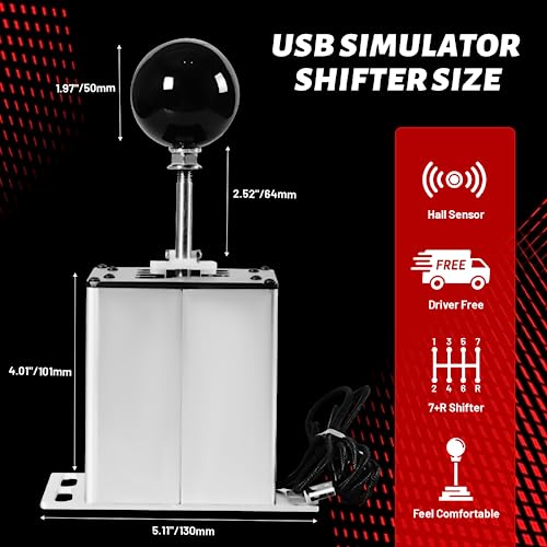 USB Simulator Shifter Compatible with Logitech G29 /G27 /G25 /G920 T300RS/GT Steering Wheel , Applicable for ATS ETS Dust WRC Sim Racing Games H Shifter with Carbon Fiber Grip - 7+R White(PC System) - size: HB-1014-7R-W