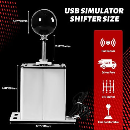 USB Simulator Shifter Compatible with Logitech G29 /G27 /G25 /G920 T300RS/GT Steering Wheel , Applicable for ATS ETS Dust WRC Sim Racing Games H Shifter with Carbon Fiber Grip - 7+R White(PC System) - size: HB-1014-7R-W