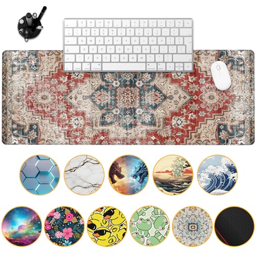 Desk Pad,Persian Style Textile Rug Texture Gaming Mouse Pad,31.5"X15.7" Extended Gaming Mouse Pad Mat with Stitched Edge Non-Slip Base Big Desk Mat for Office Keyboard Laptop - color: Rug Boho Style