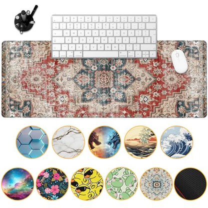 Desk Pad,Persian Style Textile Rug Texture Gaming Mouse Pad,31.5"X15.7" Extended Gaming Mouse Pad Mat with Stitched Edge Non-Slip Base Big Desk Mat for Office Keyboard Laptop - color: Rug Boho Style