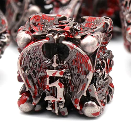 DND Dice,Metal Dice Set with Box HNCCESG,Hollow Dice Set of 7,Game dice for Dungeons and Dragons,Role Playing Dice Gaming for Board Game RPG (Angel Blood Splatter) - color: Angel Blue
