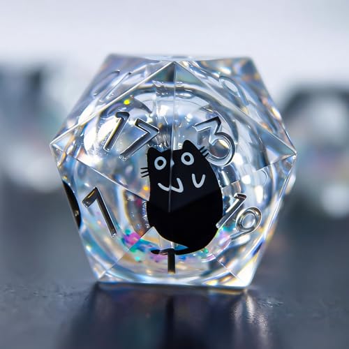 Liquid Core Dice,Cat DND Dice Set with Box,7Pcs Resin Dungeons Dragons D and D Dice, Sharp Edge Role Playing Game Dice D20 D12 D10 D8 D6 D4. (Rainbow White) - color: Rainbow White