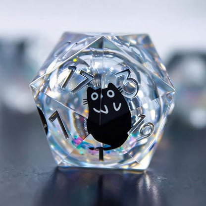 Liquid Core Dice,Cat DND Dice Set with Box,7Pcs Resin Dungeons Dragons D and D Dice, Sharp Edge Role Playing Game Dice D20 D12 D10 D8 D6 D4. (Rainbow White) - color: Rainbow White
