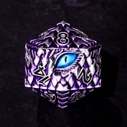 Metal Dice Set D&D,7 PCS Dragon Scale Metallic DND Dice Set,Dragon Eye Metal Dice with Grogeous Gift Case for Dungeons and Dragon Tabletop Game (Purple Dragon Scale & Blue Eye) - color: Purple Dragon Scale & Blue Eye