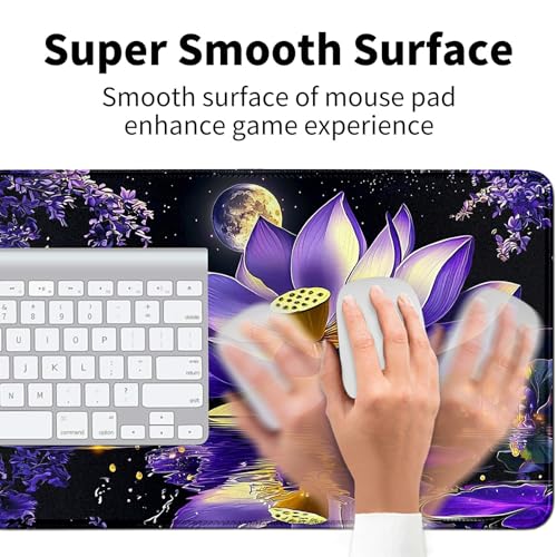 Purple Lotus Flower Blooms for MTG & TCG Playmat Mouse Pad,BFDHGQZC 24" x 14" Game Mat for MTG/RPG/CCG Trading Card Game Playmats Table Mat Perfect for Card Games Video Games Computer Office - color: Purple Lotus Flower Blooms