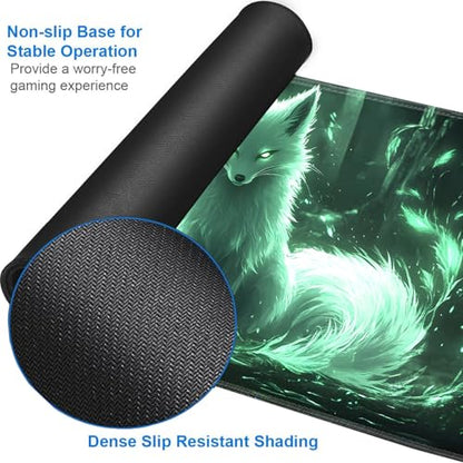 for MTG Game Playmat - 24 x 14 inches with Dices and Storage Bags, Non-Slip Base for TCG and Board Game Card Mats, Trading Card Games Mat, Enchanted Glowing Fox Pattern Collectible Card Playmats - color: Jv-playmat-p7-1-d117