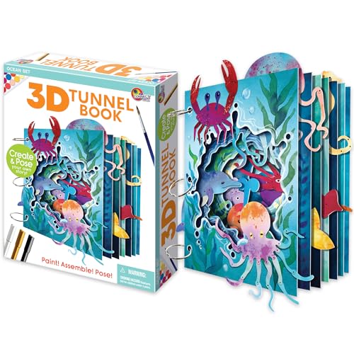 EyeConnect Crafts DIY 3D Tunnel Book Kit – Creative STEAM Art & Craft Set for Kids & Teens, Build, Paint & Make Your Own Book with Posable Interactive Animals & Characters (Ocean) | Build, paint, create a unique pop-in book with 12 posable animals! Screen