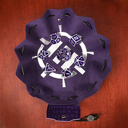 ENHANCE DND Metal Dice Set - 7pc Polyhedral Dice with 2-in-1 Vegan Leather Bag and Tray, Solid Metal Set for Dungeons and Dragons, Pathfinder, More RPGs (Collector's Edition Purple) - color: Dragon Purple