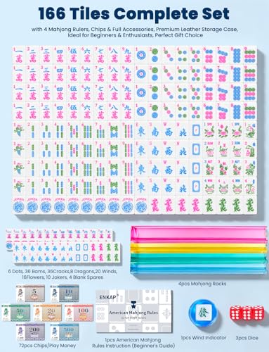 Premium 166 American Mahjong Tile Set with All Accessories for Mahjong Enthusiasts