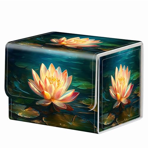 Strong Magnet MTG Playing Card Case Cover Commander Deck Box Creative Pattern Trading Card Storage Box for Collectible Games,A Lotus Flower In The Water Butterfly - color: A Lotus Flower In The Water