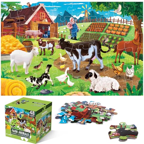 Jumbo Floor Puzzle for Kids,48 Piece Farm Animal Jigsaw Puzzle Ages 3-8 | Barn Puzzle,Extra-thick Cardboard,Preschool Learning Toy,35x24 in Completed,Children Educational Gift for Boys and Girls - style: Farm Animal