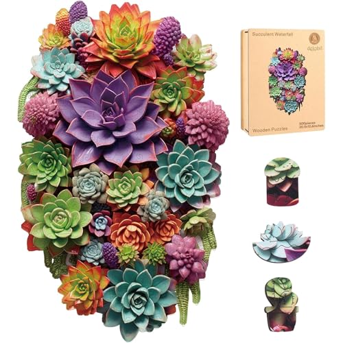 Delobil Puzzles for Adults 500 Pieces with Puzzle Saver - Succulent Wooden Puzzle Unique Adult Jigsaw Puzzles Brain Teaser Family Game Gift 20.5'' X12.6'' - color: Succulent Waterfall, size: 500Pcs